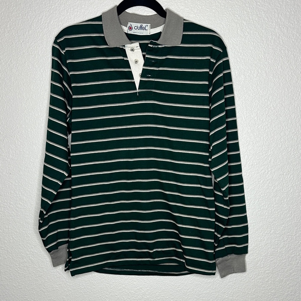 Green Striped Long-Sleeve Polo Shirt